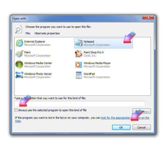 select notepad unselect alway use this program
